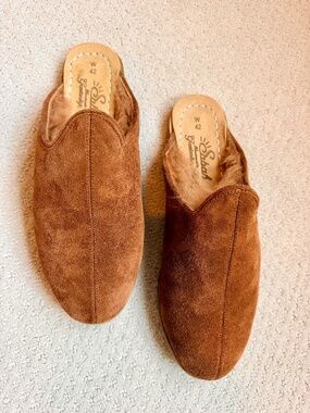 Sabah Women's Chestnut Suede Shearling Baba Slipper, Sz 9-9.5W NIB